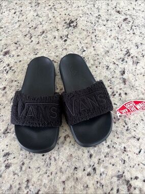Vans Black Fuzzy Logo Slide Sandals